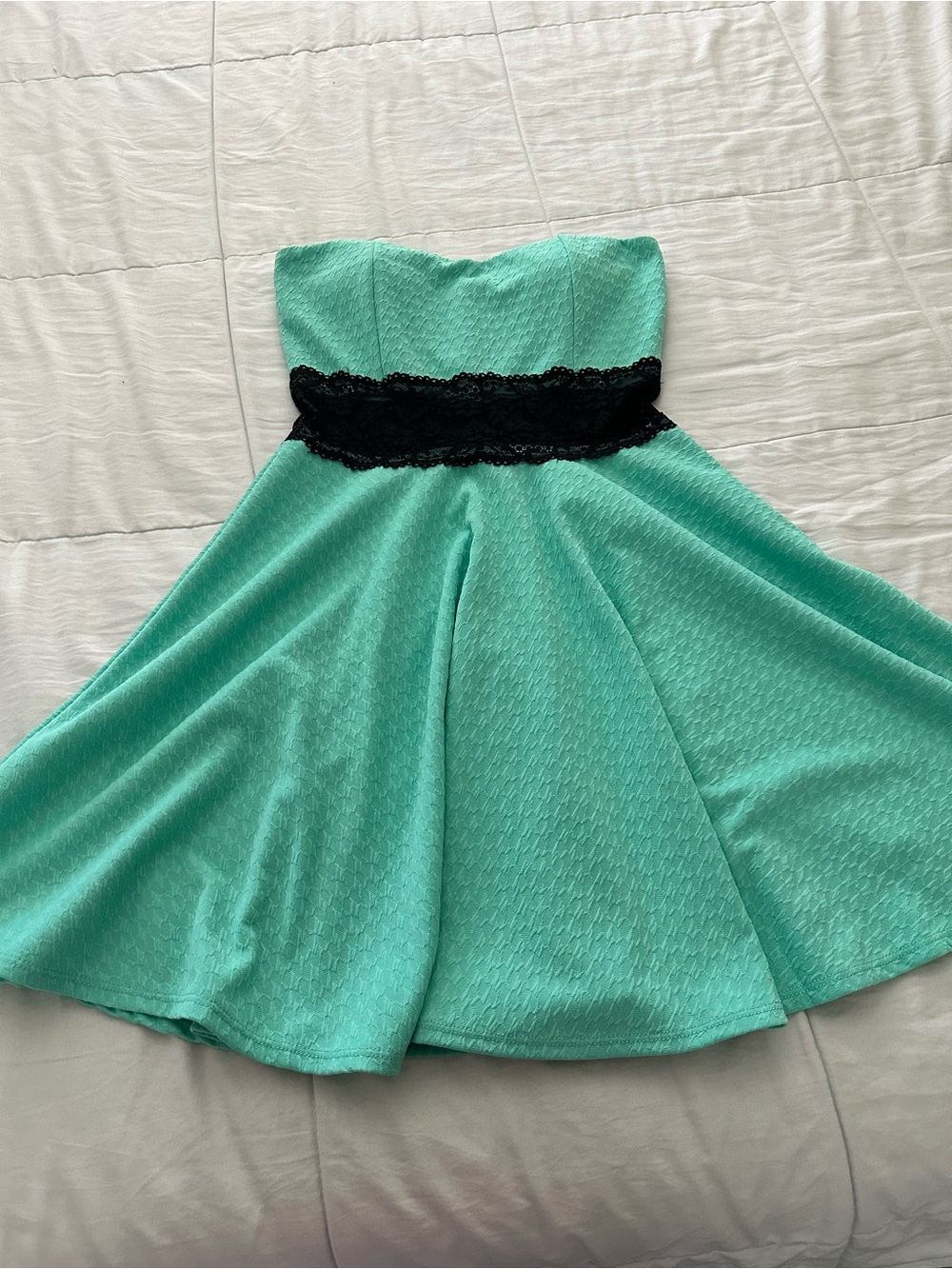 Strapless Mint Dress with Black Lace Waist
